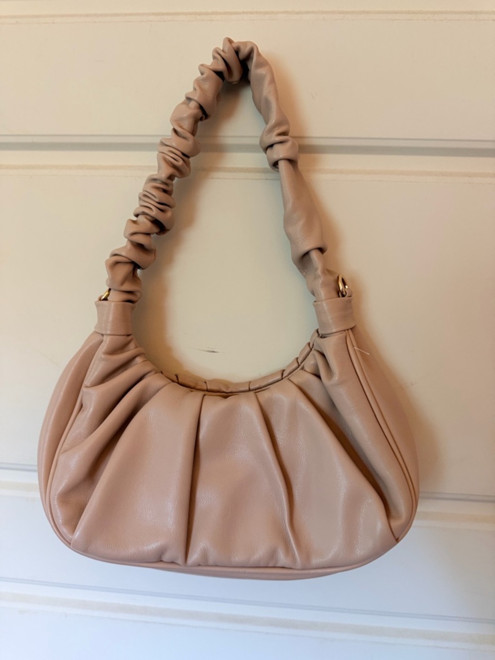 Ruched Shoulder Hobo Bag in Light Beige